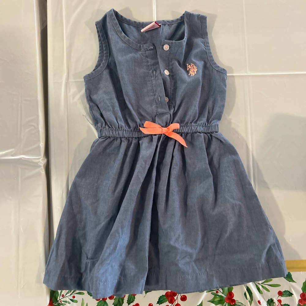 US Polo Assn Girls Skater Dress Cotton Blend Sleeveless Blue Size 2T